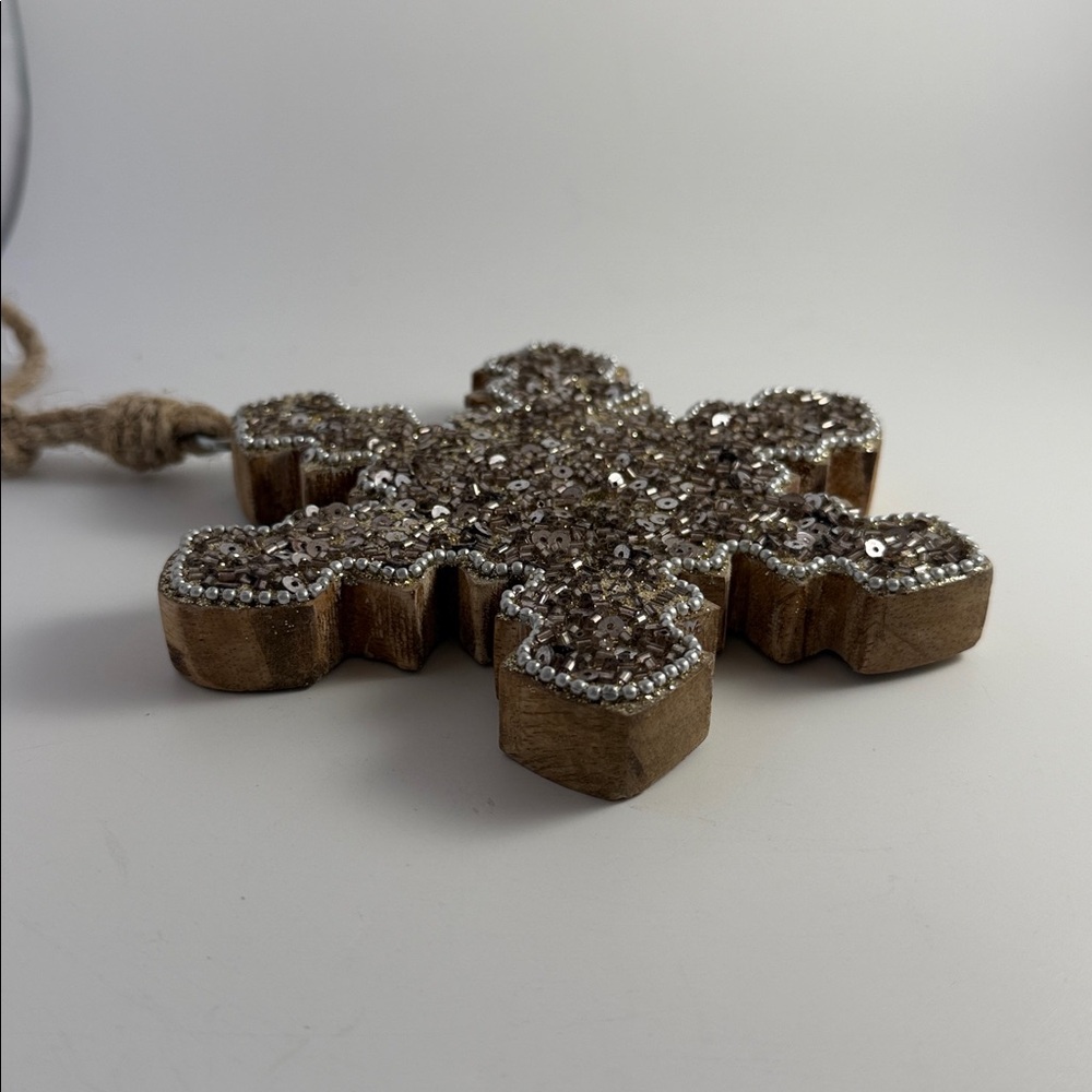 Wood Sequins Beads Snowflake Ornament - Picture 2 of 8